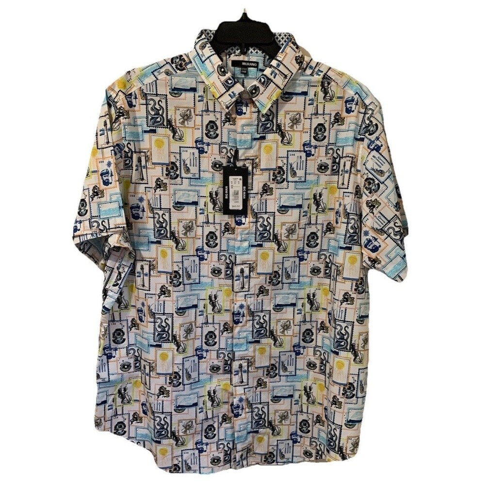Murano Big Man Size 2XB Shirt Sailor Button Short Sleeve 100% Cotton NWT